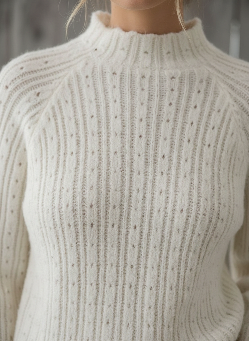 White Knitted Stripe Sweater