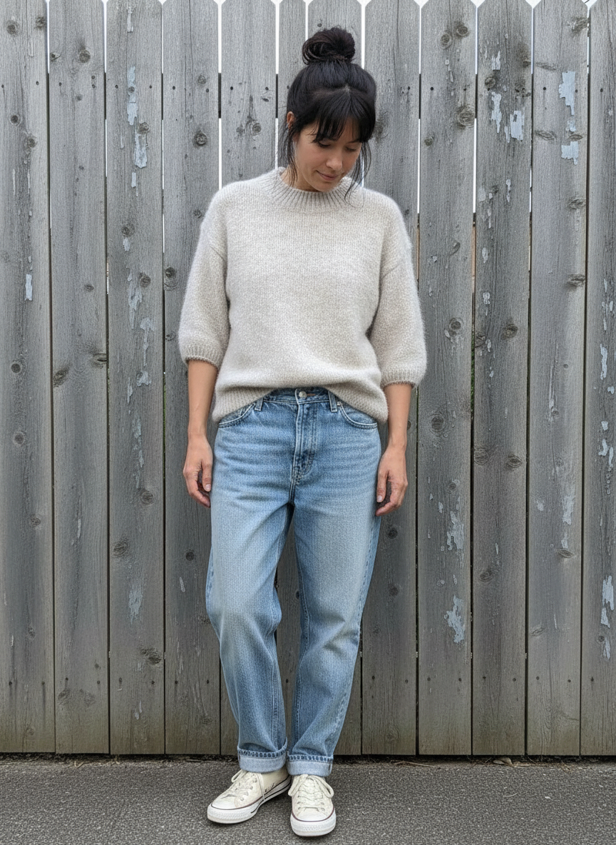 Cream Heather Fuzzy Sweater