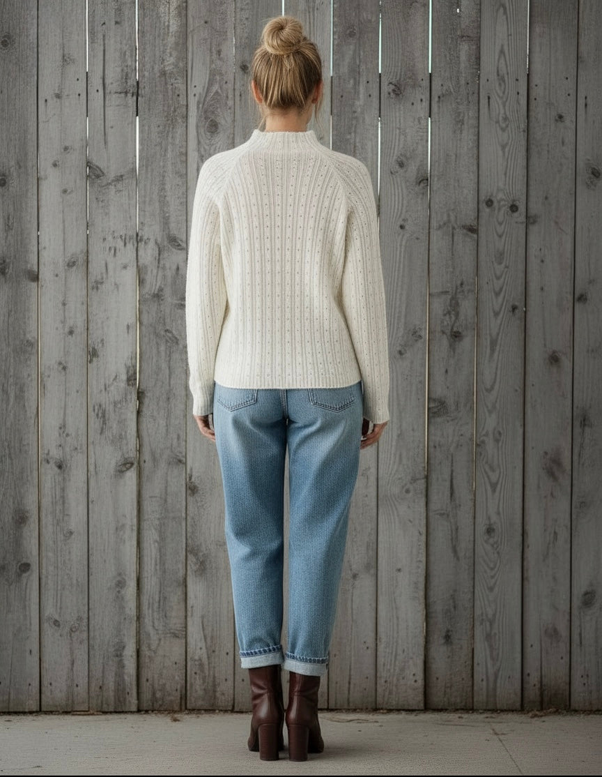 White Knitted Stripe Sweater