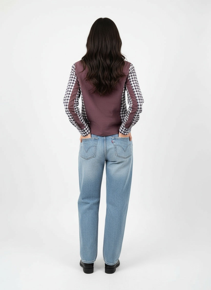 Brown & Navy Plaid Blouse