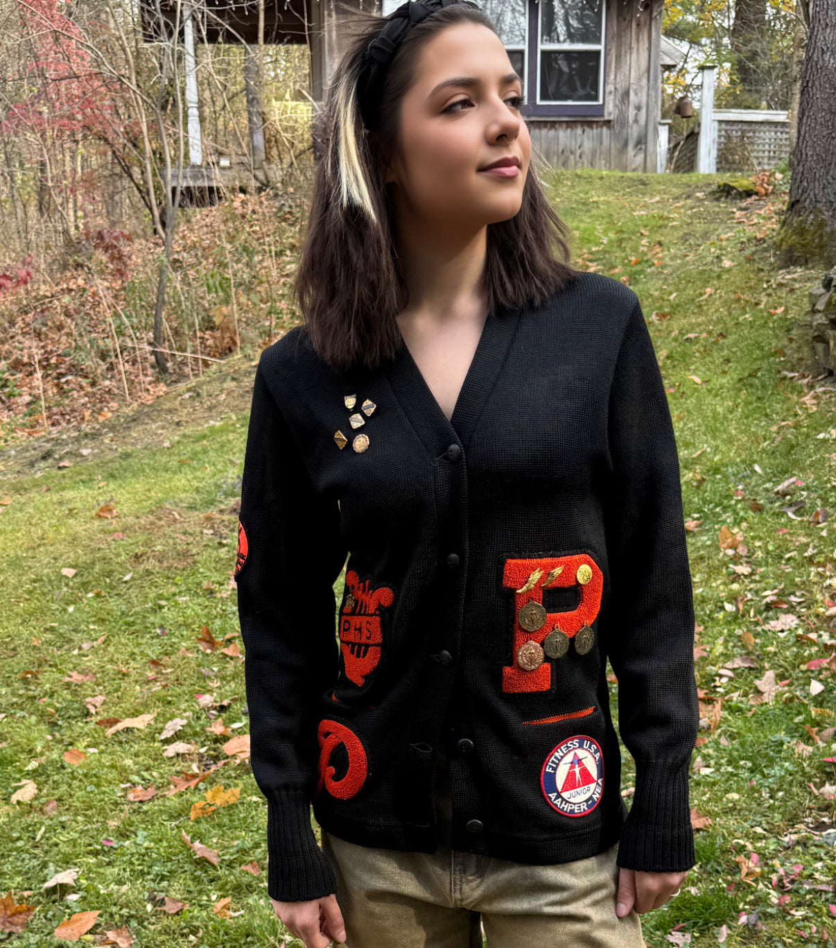 Vintage Black Letterman Cardigan