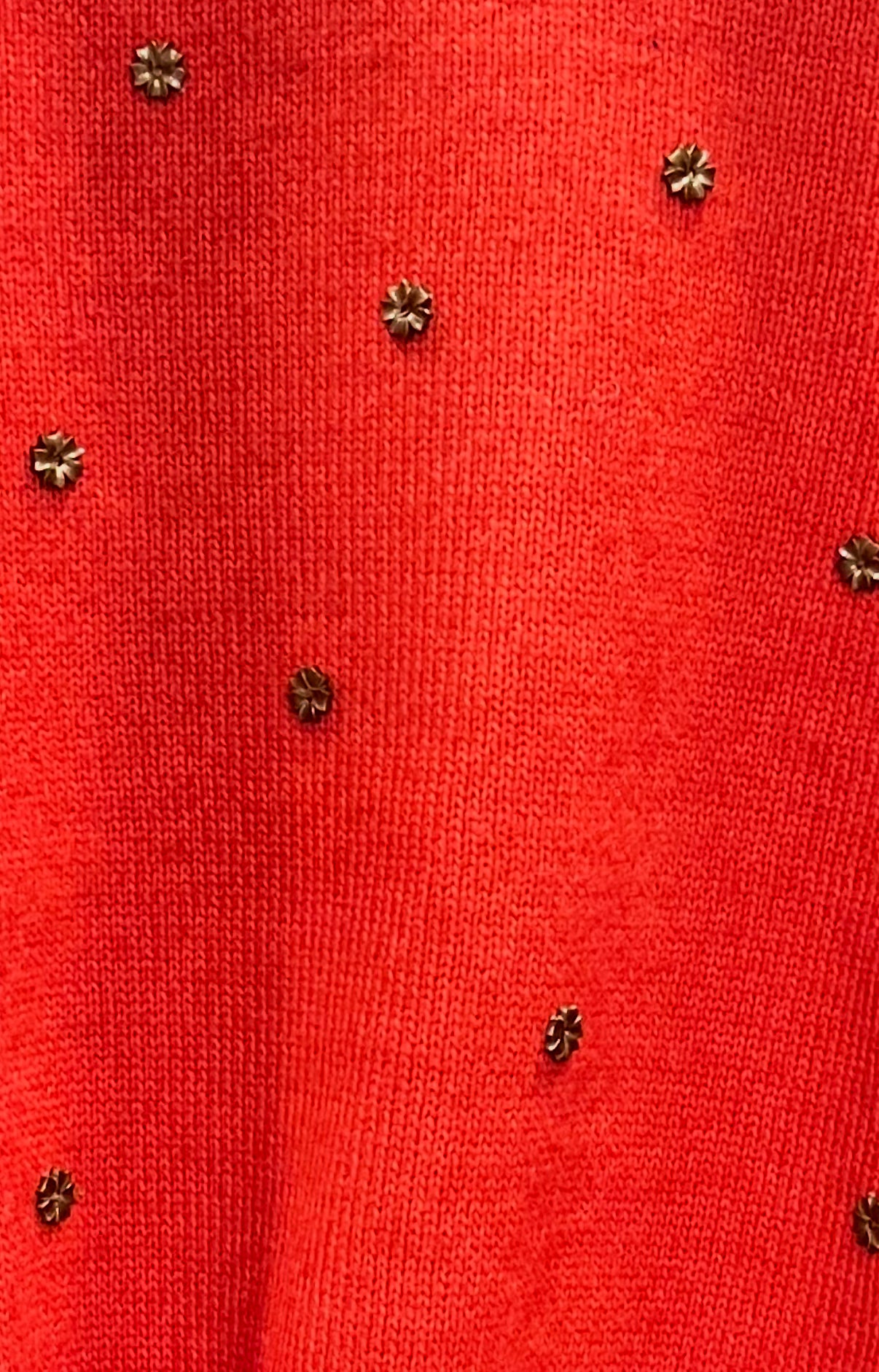 Red Sweater with Brown Flower Beads