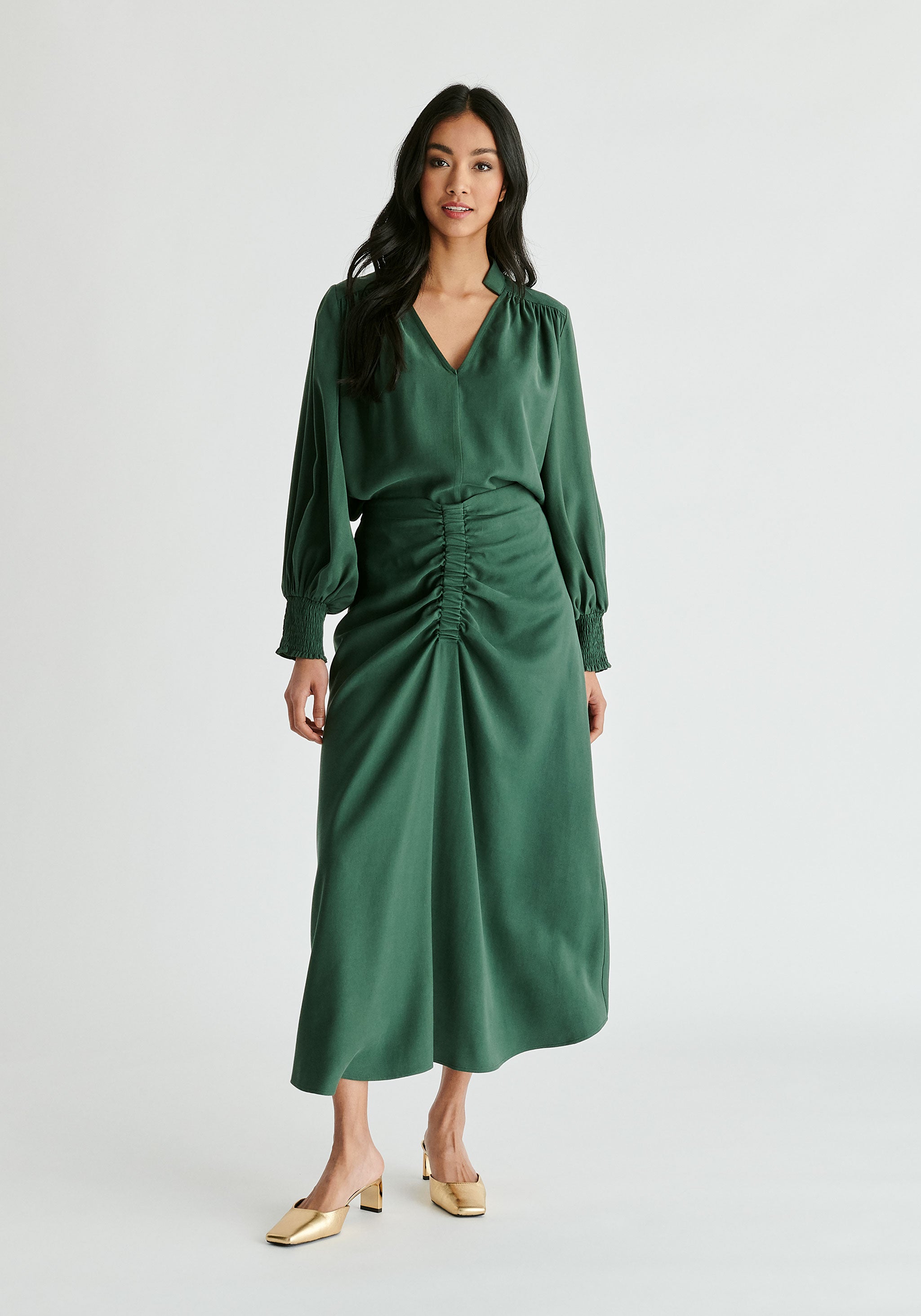 Deep Green V-Neck Blouse