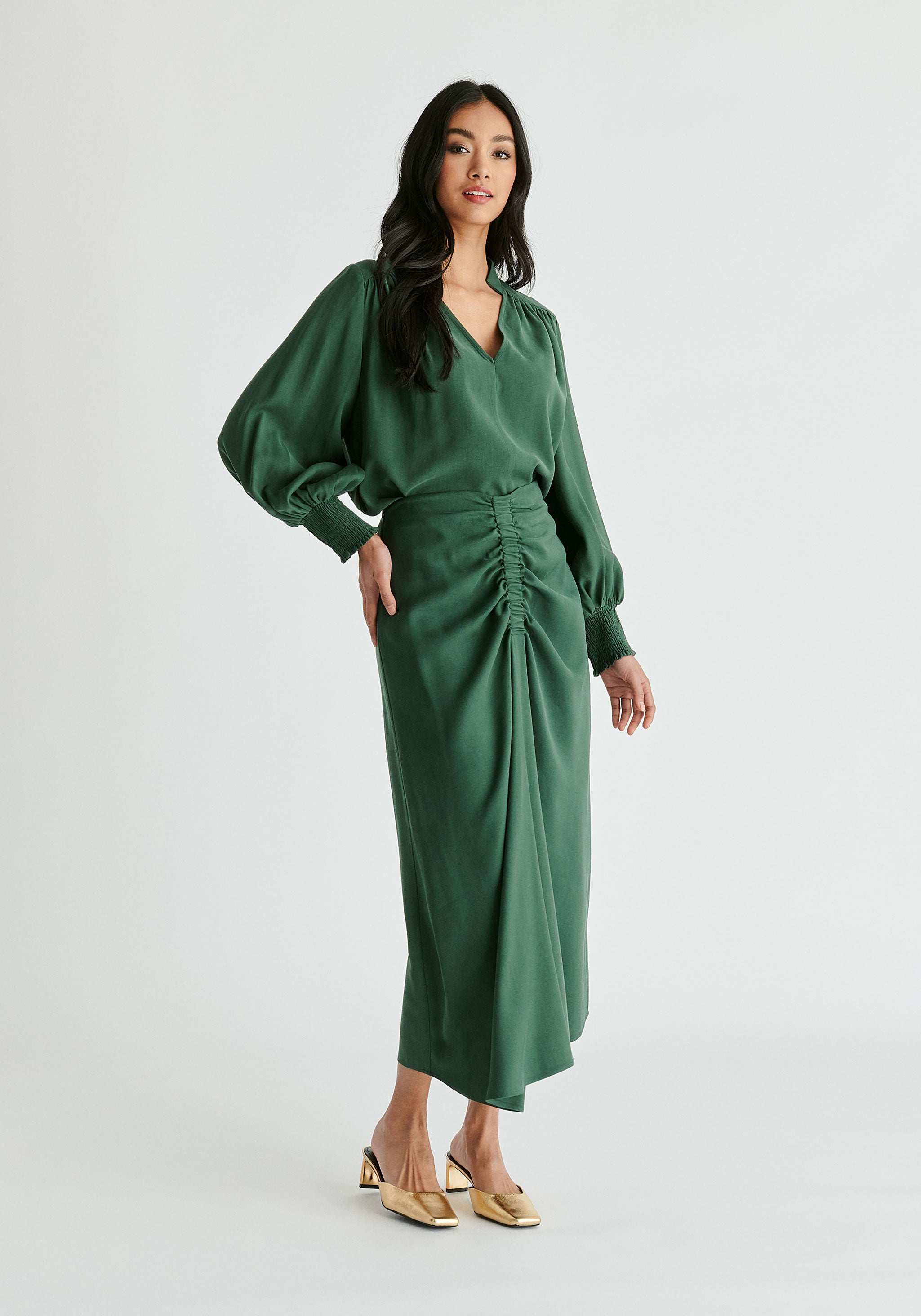 Deep Green V-Neck Blouse