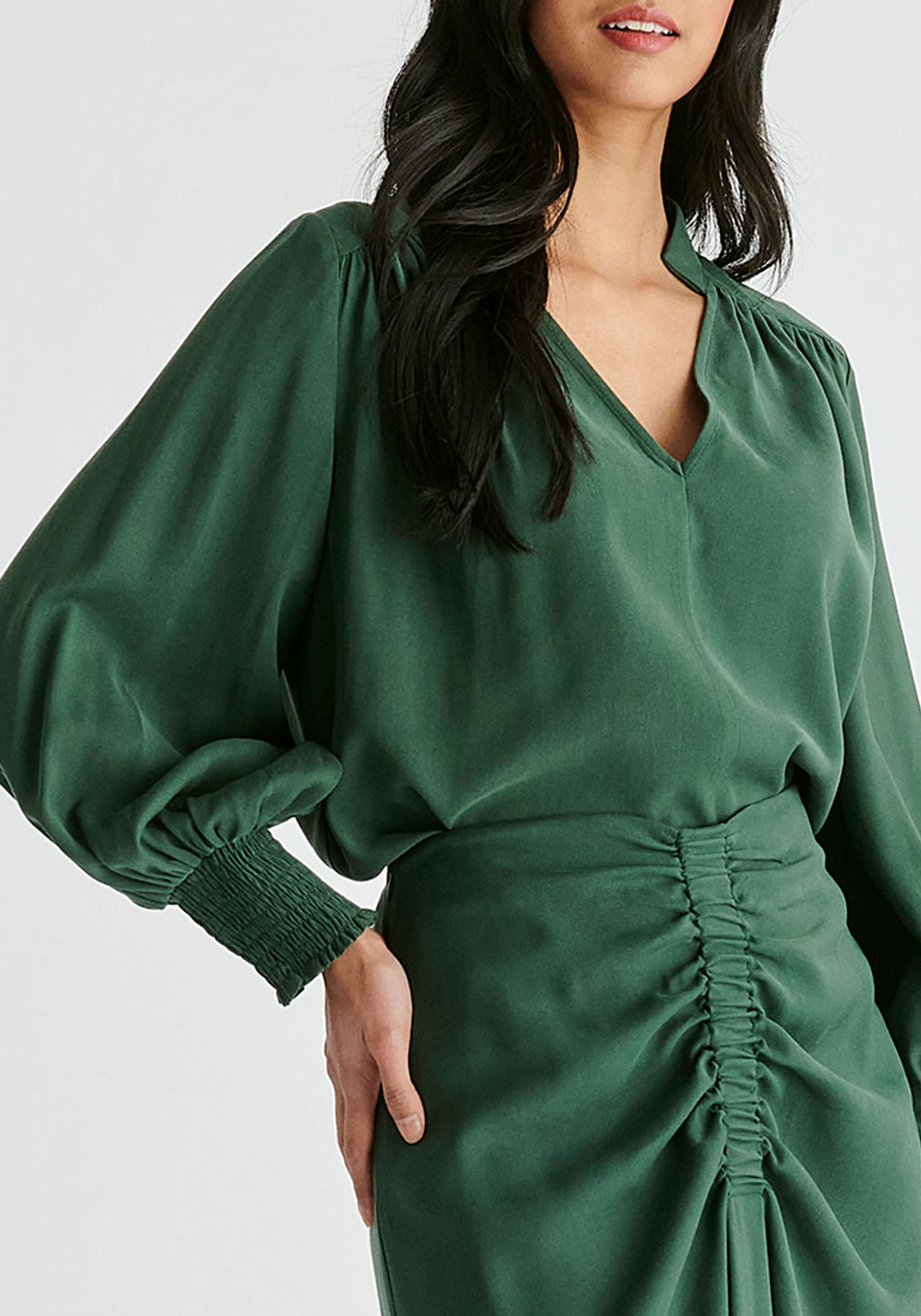 Deep Green V-Neck Blouse