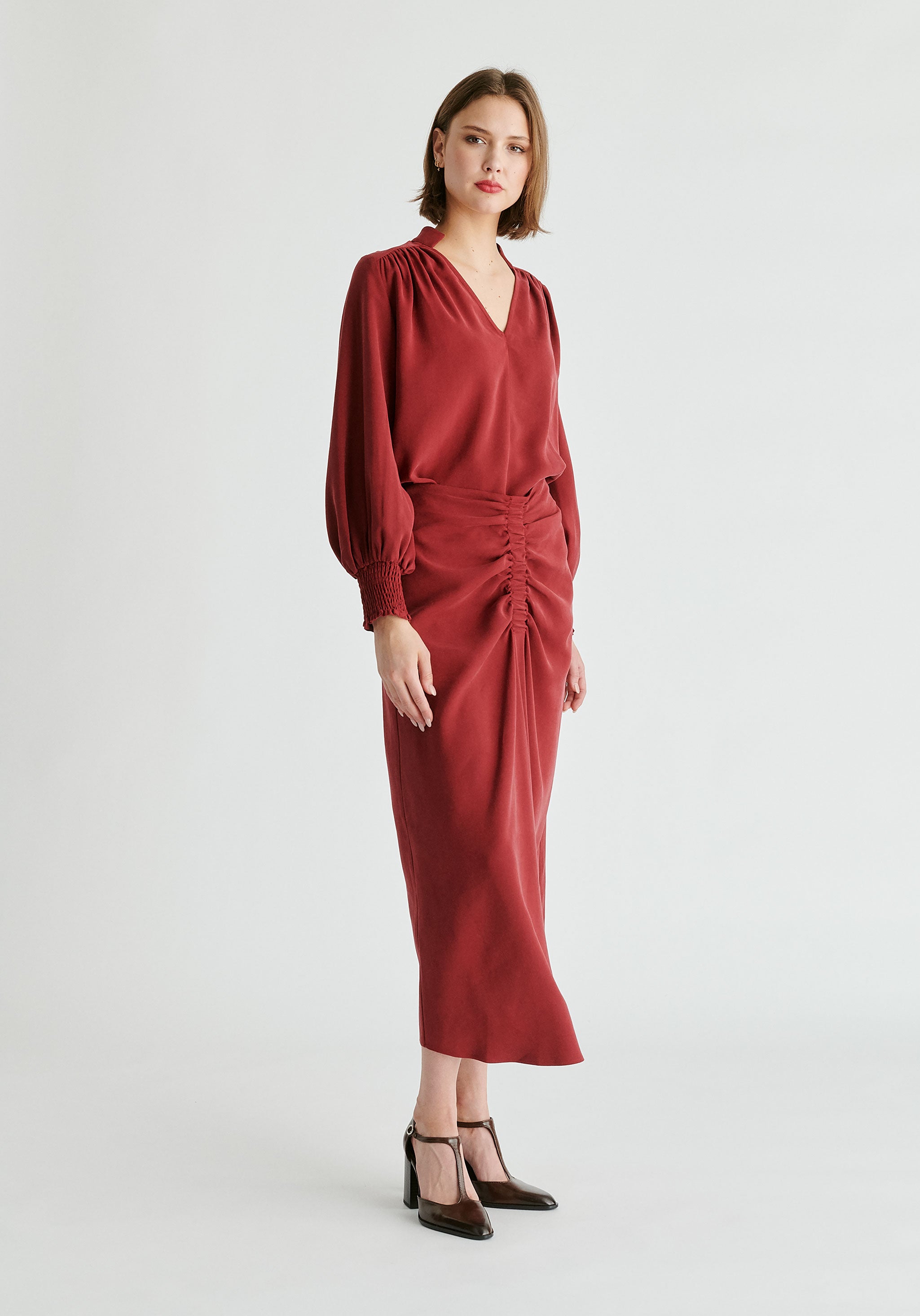 Deep Red V-neck Blouse