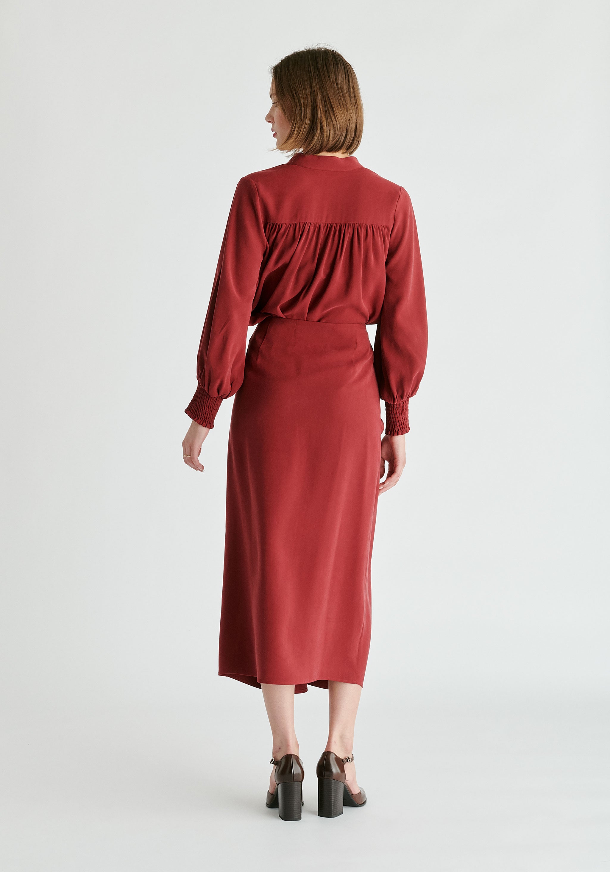 Deep Red V-neck Blouse