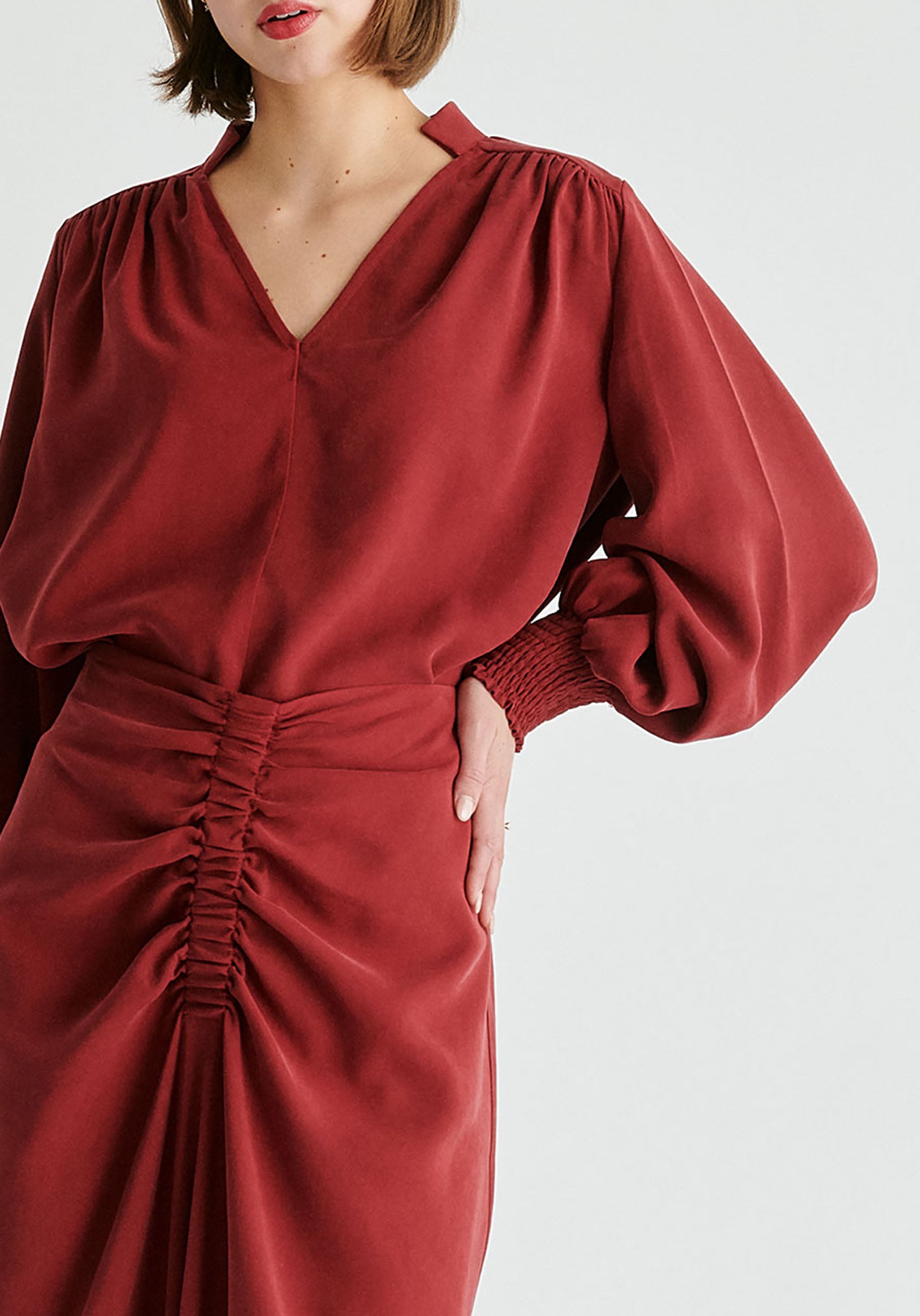 Deep Red V-neck Blouse