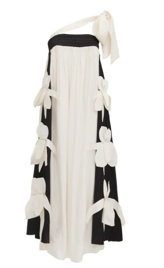 JULIA ALLERT DRESS WHITE WITH BLACK STRIPE & WHITE FLORALS