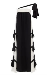 JULIA ALLERT DRESS BLACK WITH WHITE STRIPE & BLACK FLORALS