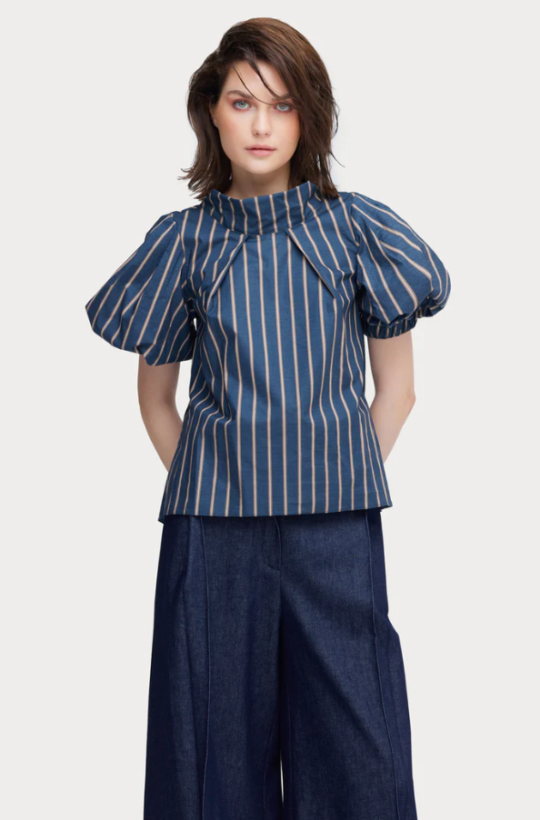 JULIA ALLERT STRIPE BLUE & TAN SHIRT