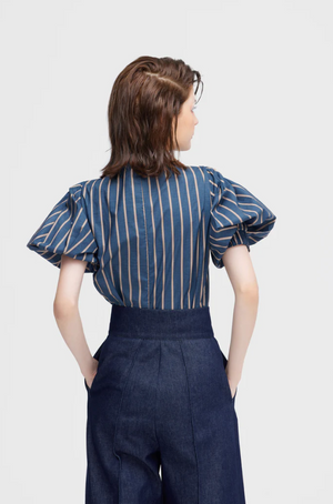 JULIA ALLERT STRIPE BLUE & TAN SHIRT