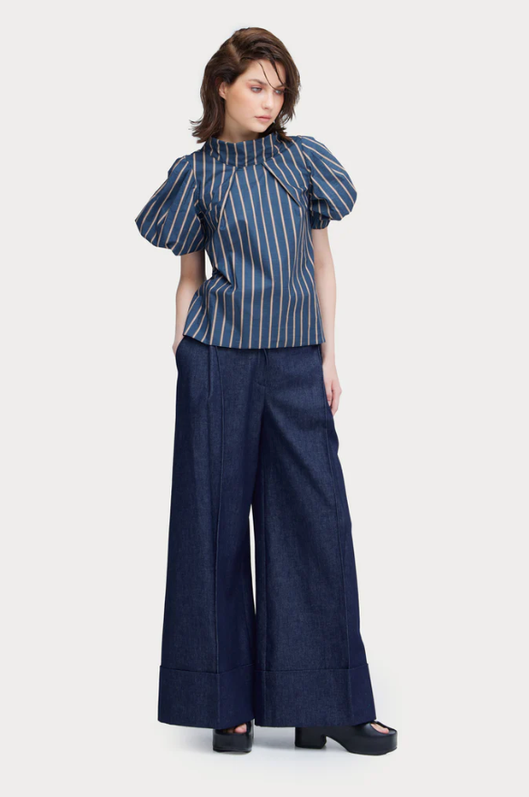 JULIA ALLERT STRIPE BLUE & TAN SHIRT