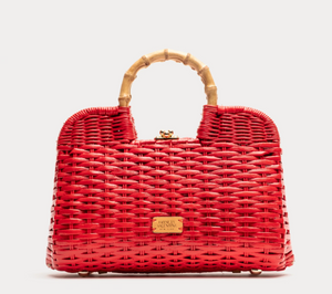 Frances Valentine-Red Buzzy Wicker w/ Bamboo Handle Hang Bag