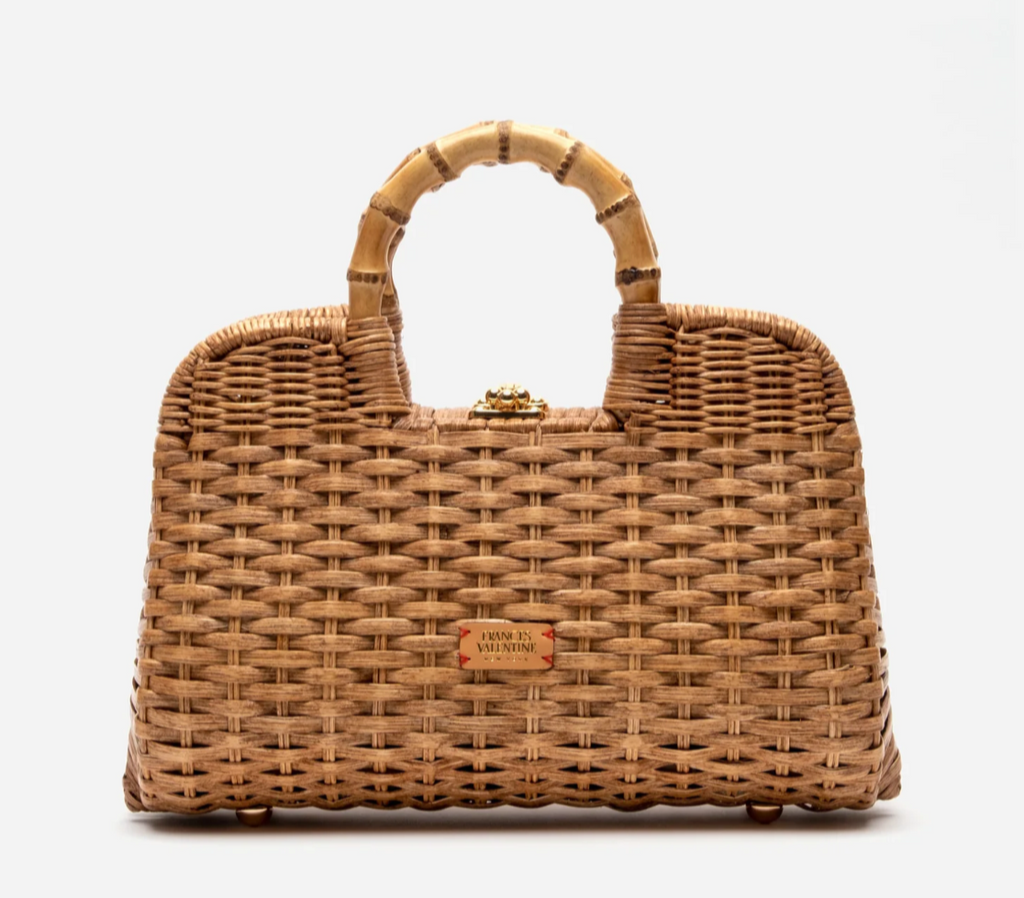 Frances Valentine-Tan Buzzy Wicker w/ Bamboo Handle Hang Bag