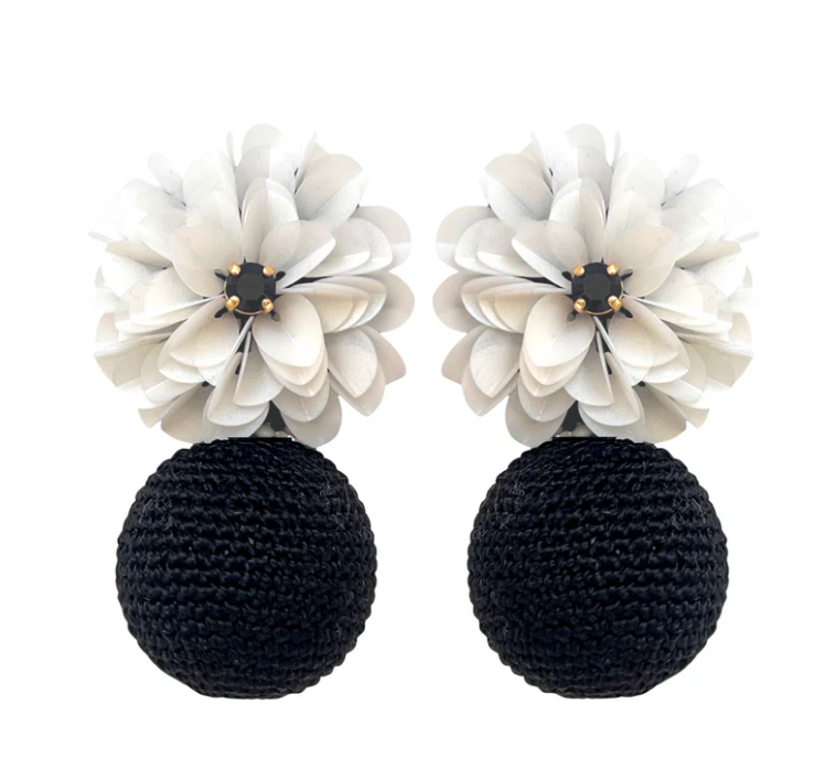 PINAR WHITE FLORAL POM EARRINGS