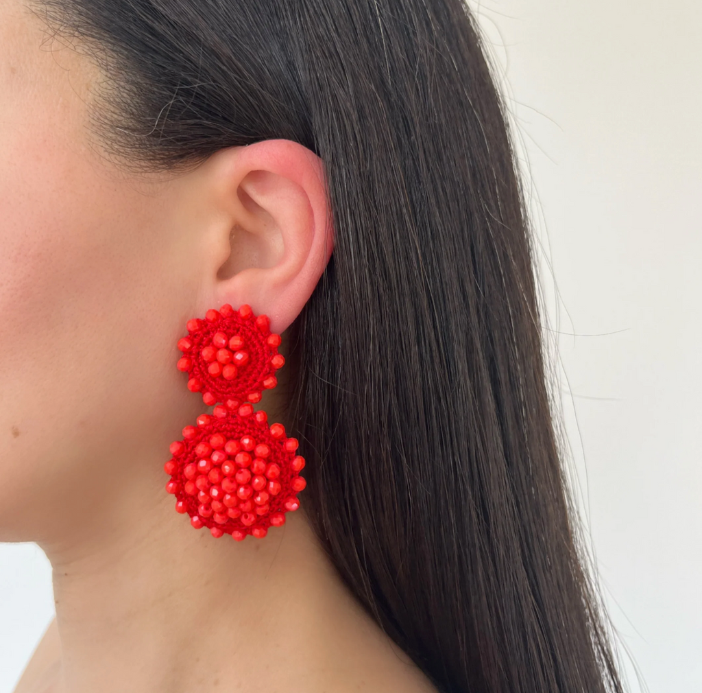 PINAR RED BEADED EARRINGS